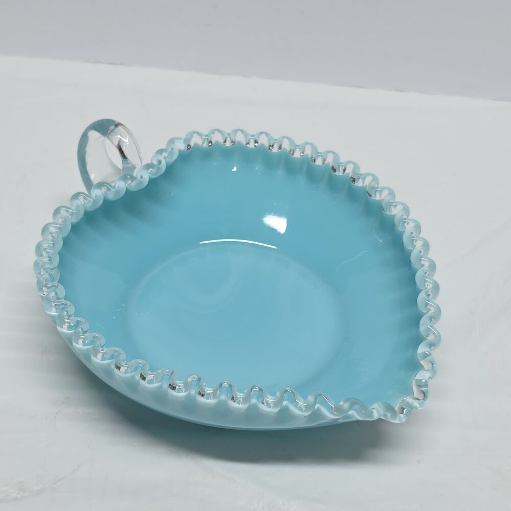 Vtg Fenton Silver Crest Turquoise Blue Teal Glass Heart Shape Candy Dish 8" 50's